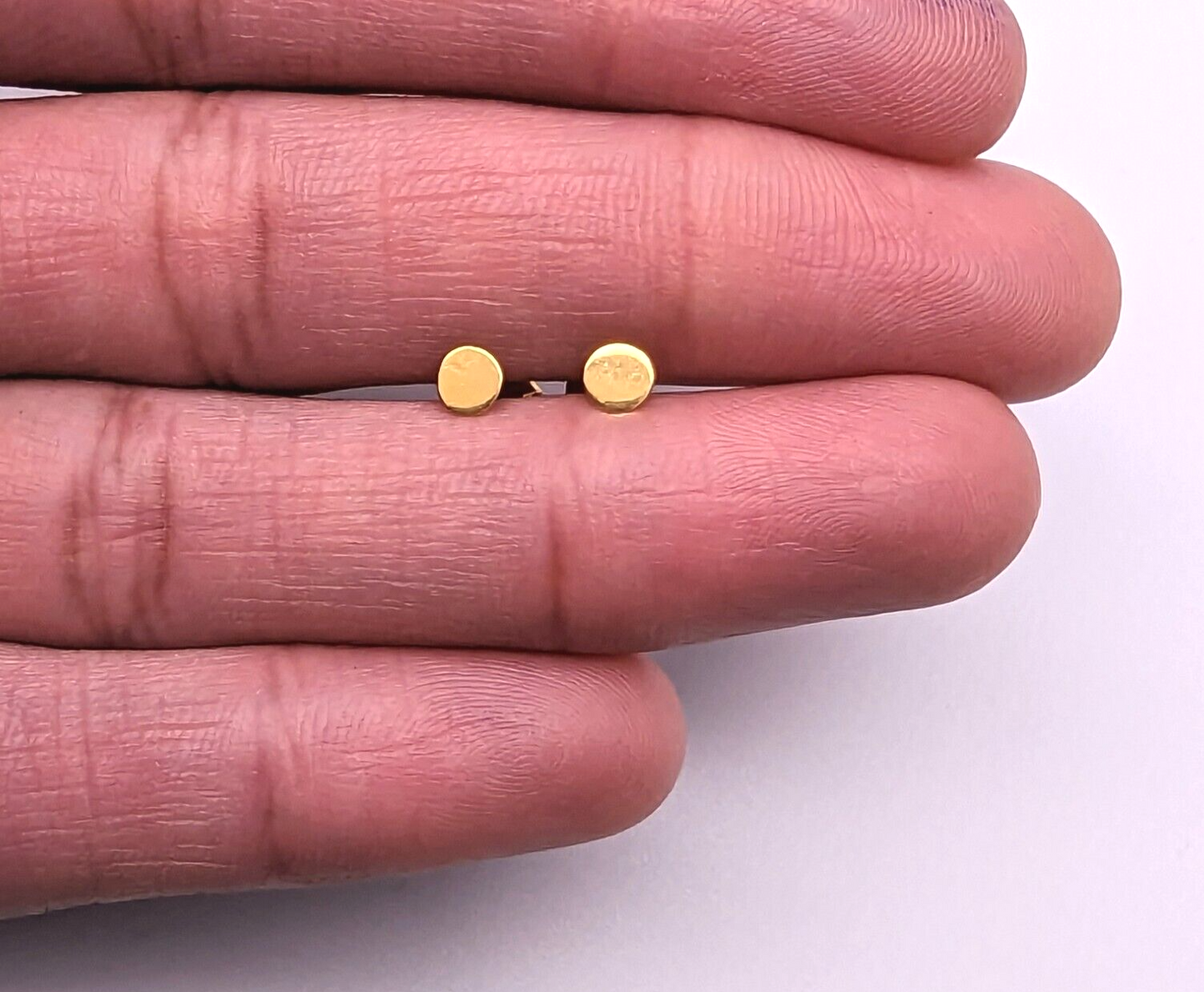 22ct Yellow Gold Round Plain Flat Disc Button Style Stud Earrings