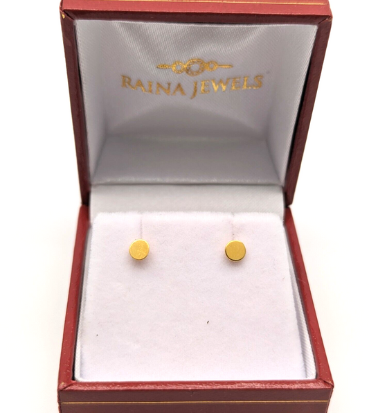 22ct Yellow Gold Round Plain Flat Disc Button Style Stud Earrings