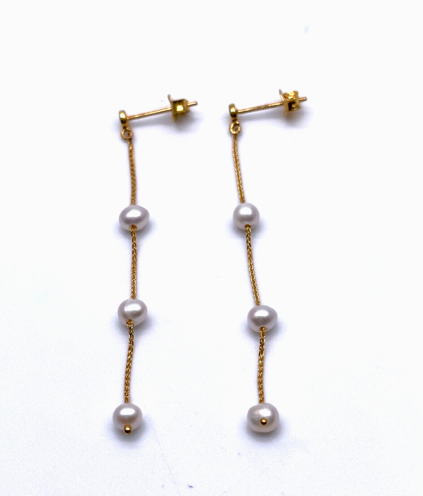 22ct Yellow Gold Natural Freshwater 3-Pearl Drop Earrings 2.25