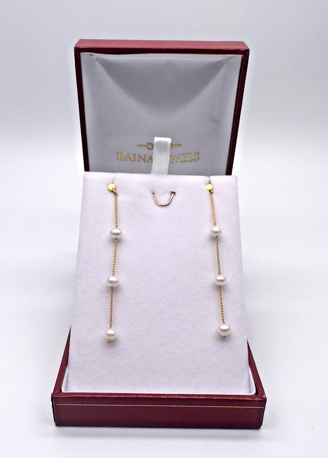 22ct Yellow Gold Natural Freshwater 3-Pearl Drop Earrings 2.25