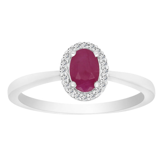 9ct White Gold Ruby & Diamond Oval Cluster Ring 0.62ct