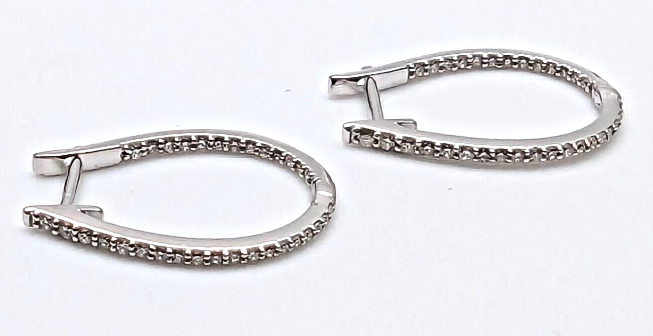 9ct White Gold Diamond Pair of Hoop Earrings 0.26ct 1.2mm wide