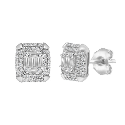 9ct White Gold Round Diamonds Stud Earrings 0.52 carats