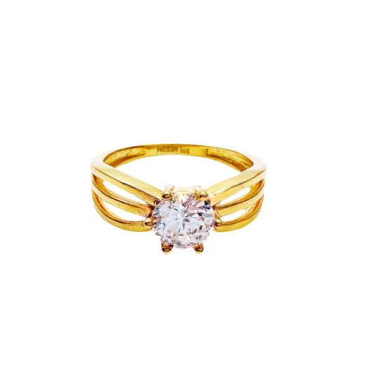 22ct Yellow Gold Round Cubic Zirconia Solitaire Engagement Ring