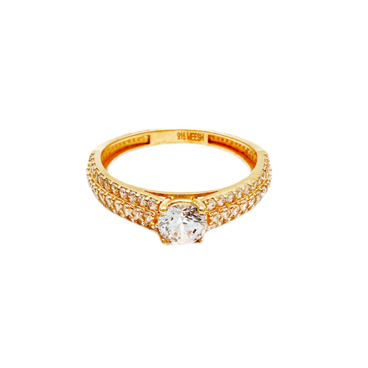 22ct Yellow Gold & Round Cubic Zirconia Solitaire Ring, 2.44gm