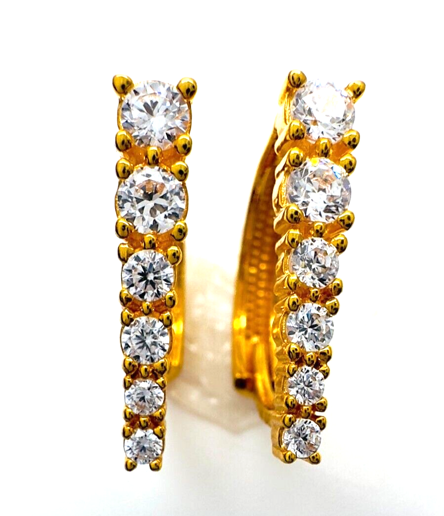 22ct Yellow Gold Cubic Zirconia Hoop Earrings, 3.27gm