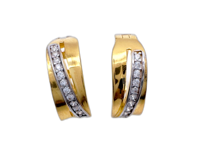 22ct Yellow Gold Round Cubic Zirconia Hoop Earrings,3.00gm