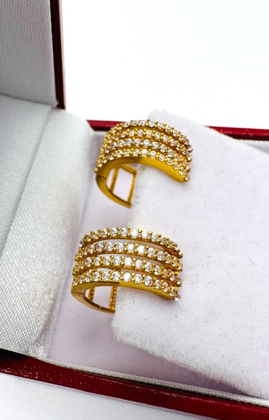 22ct Yellow Gold Round Cubic Zirconia Four Row Hoop Earrings,4.57gm