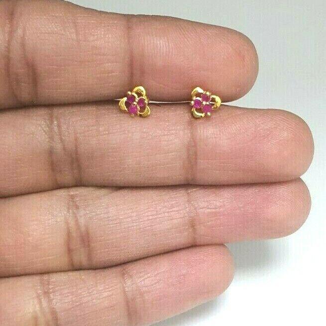 22ct Yellow gold Ruby Children's Stud earrings claw set Child Friendly