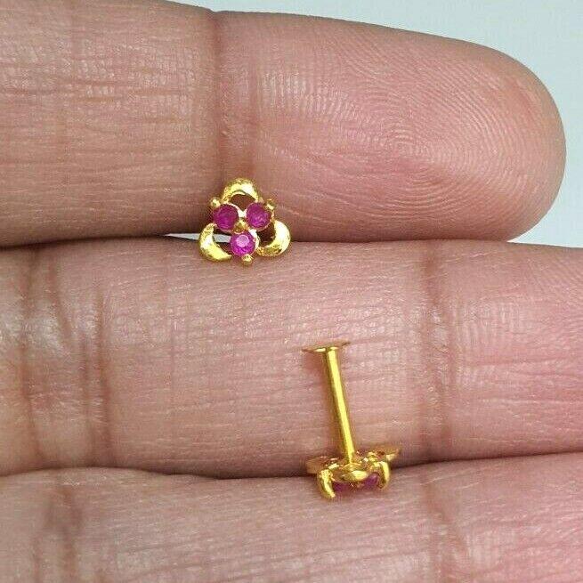 22ct Yellow gold Ruby Children's Stud earrings claw set Child Friendly