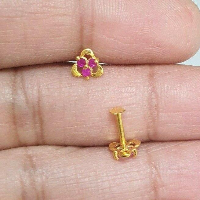 22ct Yellow gold Ruby Children's Stud earrings claw set Child Friendly