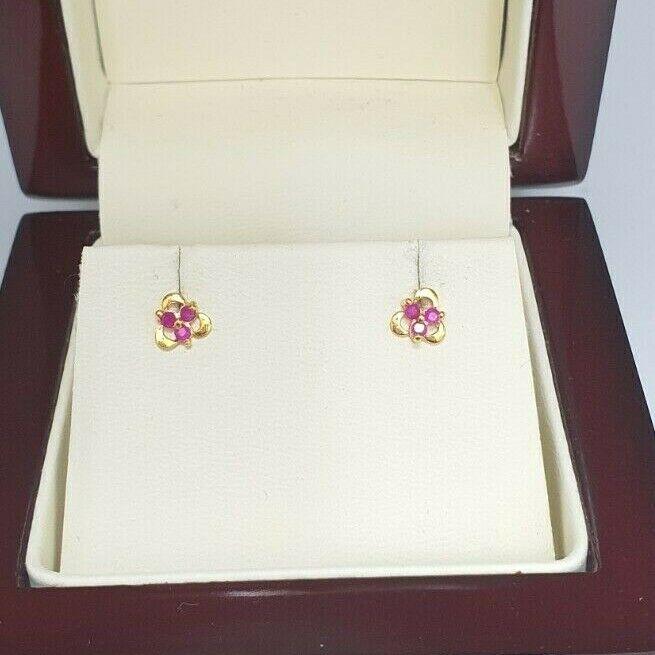 22ct Yellow gold Ruby Children's Stud earrings claw set Child Friendly