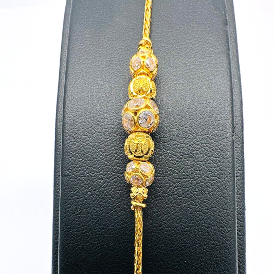 22ct Yellow Gold Three Colour Diamond Cut Beaded Bracelet, 4.77gm