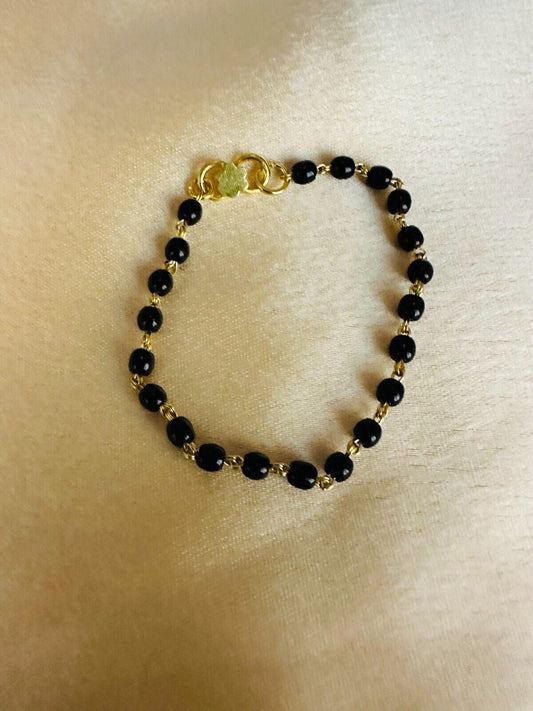 22ct Yellow Gold Baby Bracelet Black & Gold Beads  (Maniya / Manka / Nazariya)