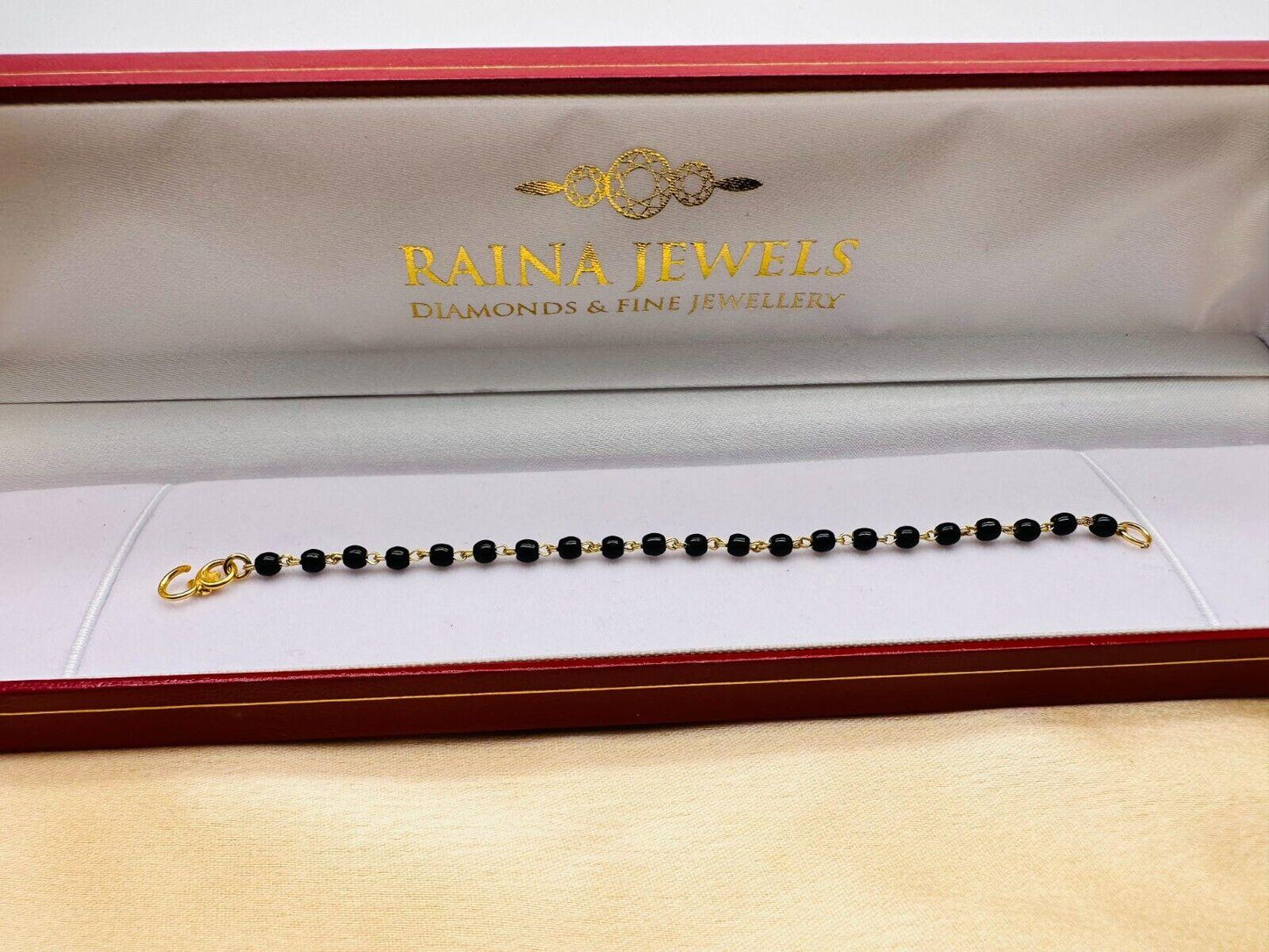 22ct Yellow Gold Baby Bracelet Black & Gold Beads  (Maniya / Manka / Nazariya)