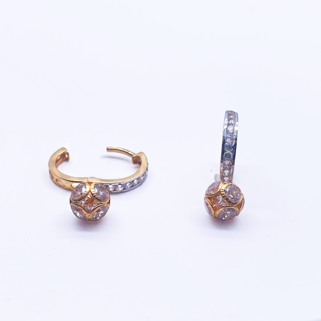 22ct Yellow Gold & Cubic Zirconia Two Tone Glitter Ball Hoop Earrings, 4.00gm