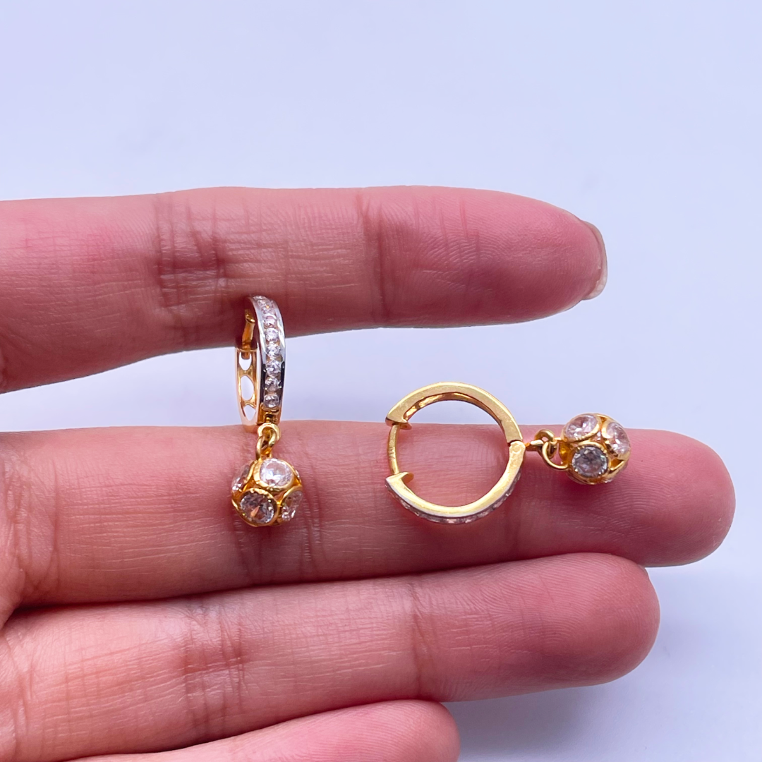 22ct Yellow Gold & Cubic Zirconia Two Tone Glitter Ball Hoop Earrings, 4.00gm