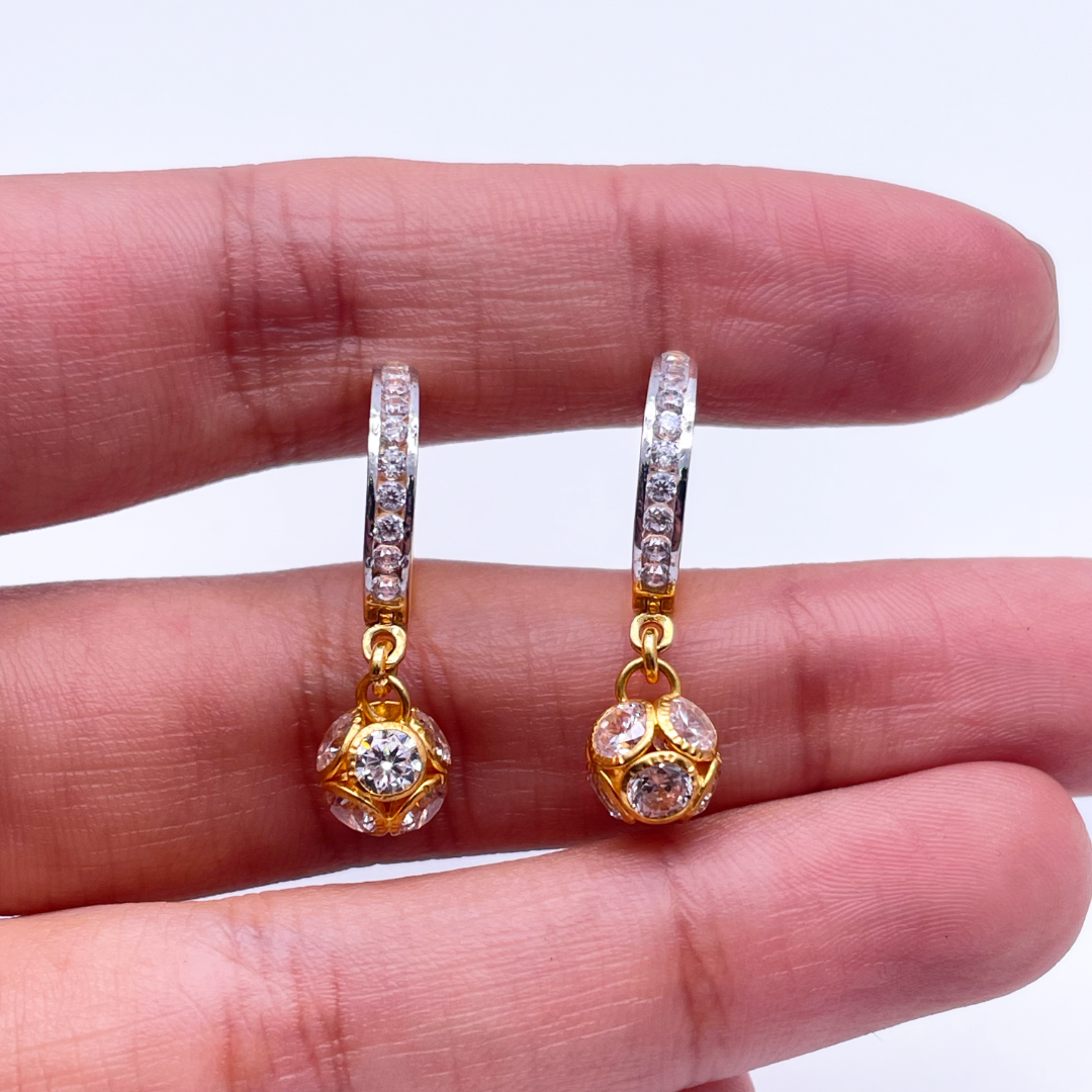 22ct Yellow Gold & Cubic Zirconia Two Tone Glitter Ball Hoop Earrings, 4.00gm