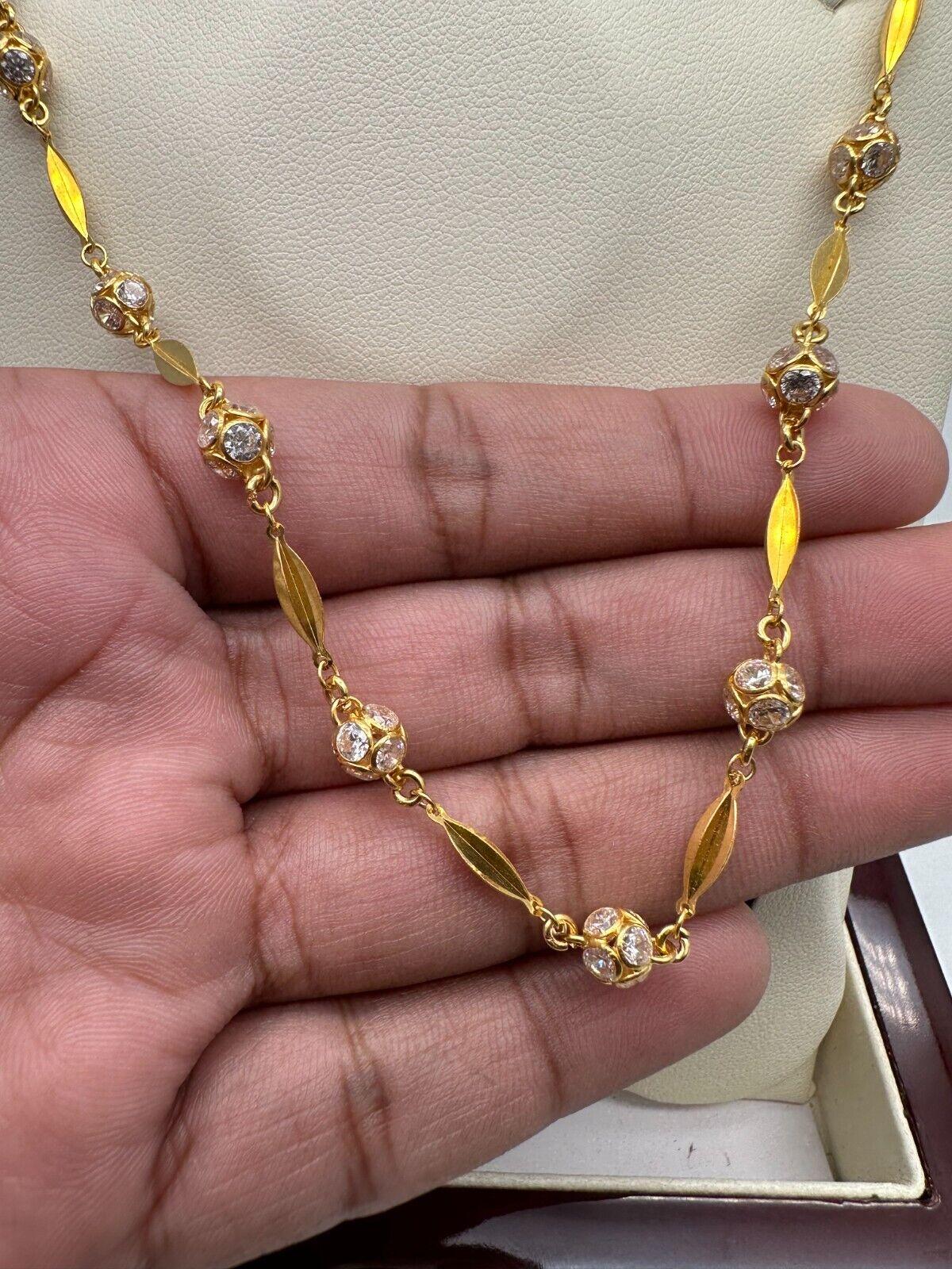 22ct Yellow Gold & Cubic Zirconia Glitter Ball Long Chain Necklace, 26 inch