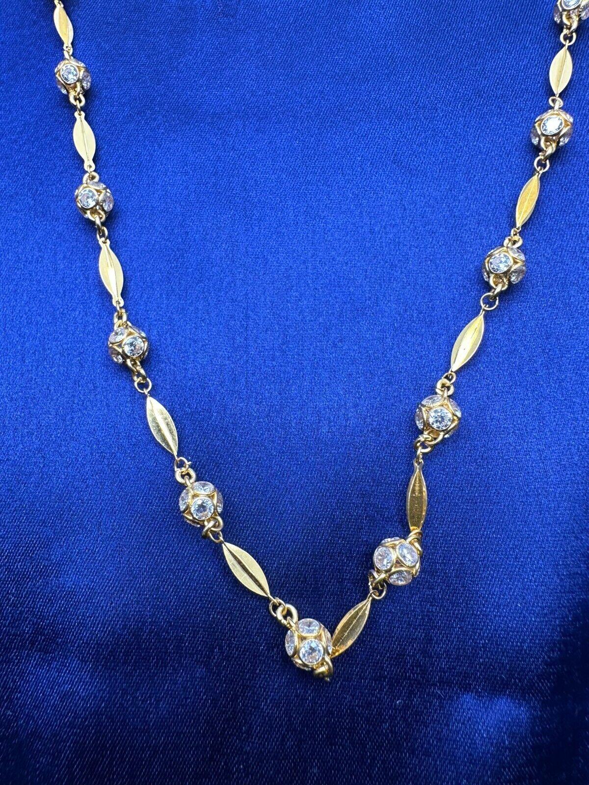 22ct Yellow Gold & Cubic Zirconia Glitter Ball Long Chain Necklace, 26 inch