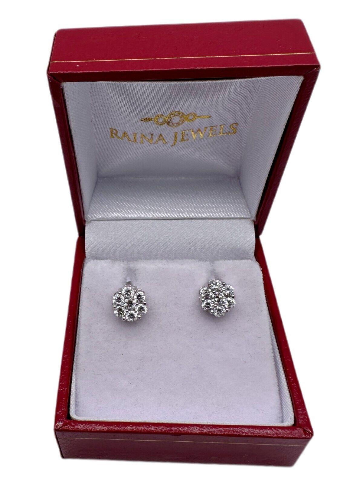 14ct White Gold Diamond Daisy Cluster Earrings 0.75cts GSI diamond Hallmarked