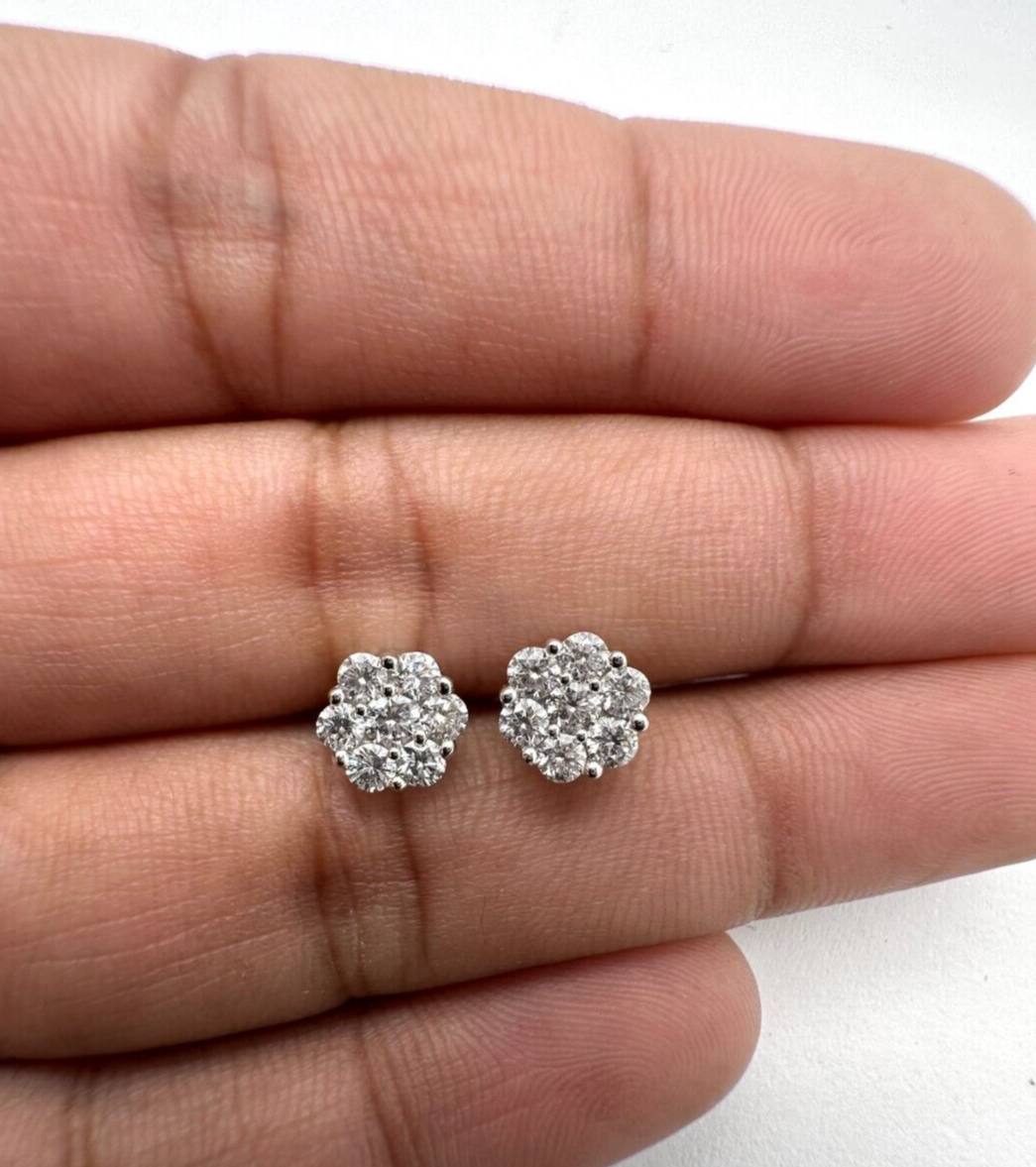 14ct White Gold Diamond Daisy Cluster Earrings 0.75cts GSI diamond Hallmarked