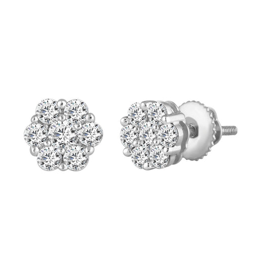 14ct White Gold Diamond Daisy Cluster Earrings 0.75cts GSI diamond Hallmarked