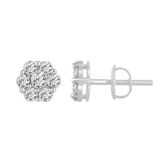 14ct White Gold Diamond Daisy Cluster Earrings 0.24cts