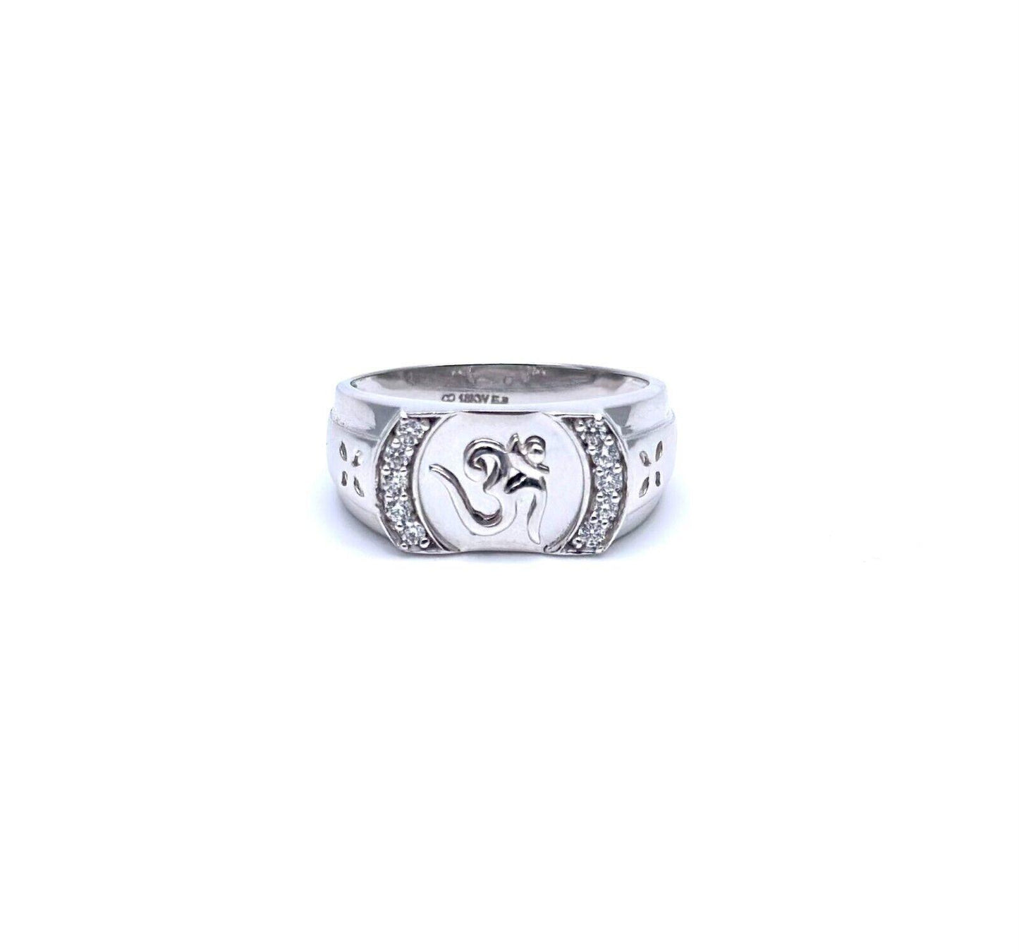 18ct White Gold & Cubic Zirconia Gents OM Ring 6.3gm