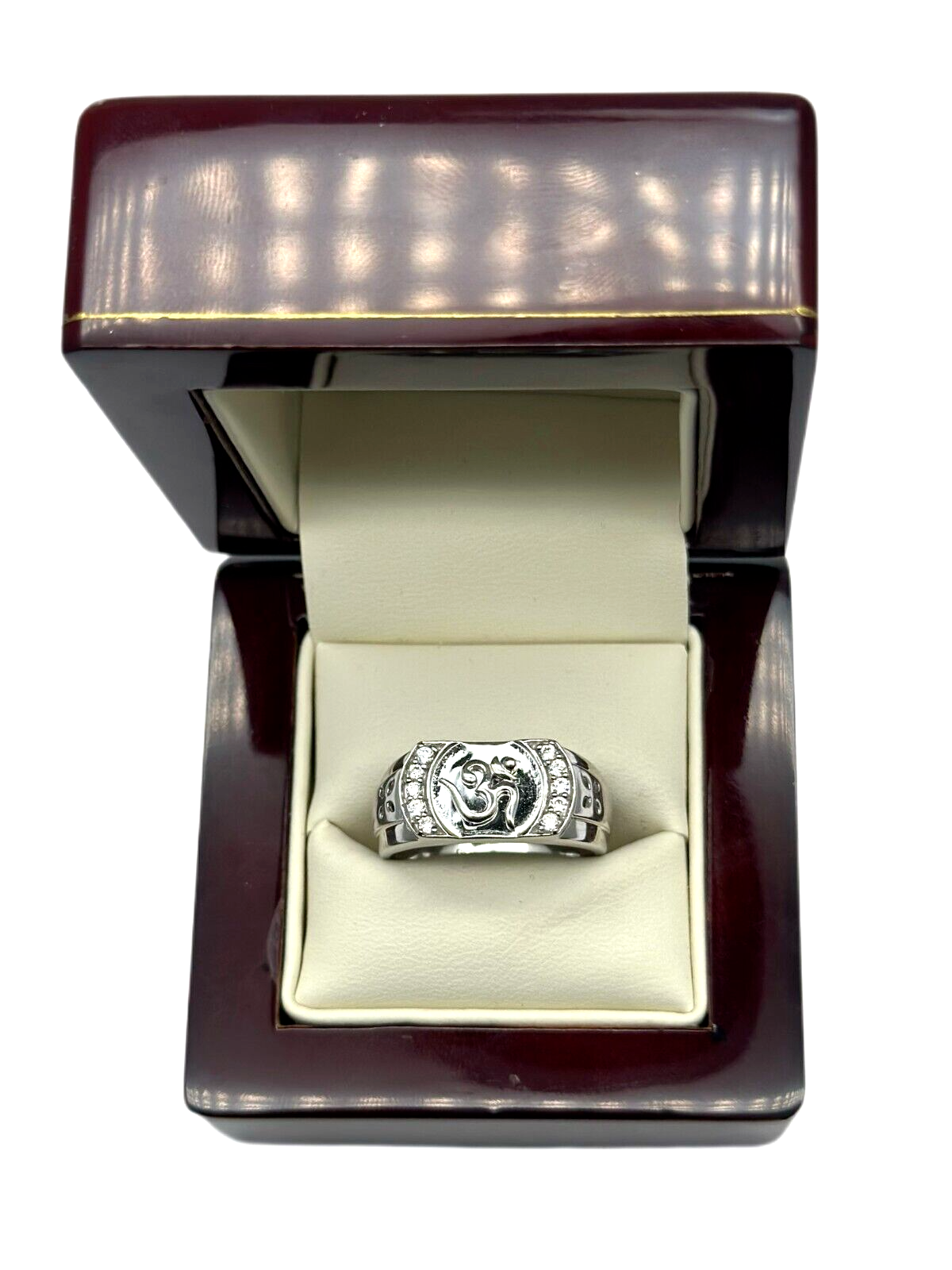 18ct White Gold & Cubic Zirconia Gents OM Ring 6.3gm