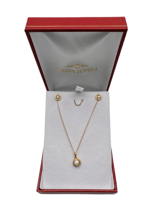 22ct Yellow Gold Freshwater Pearl Swirl Pendant, Earrings & Chain Necklace