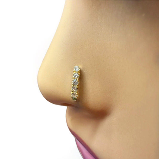 22ct Yellow Gold & Cubic Zirconia J-Bar Nose Studs/Nose Pin/Nose Piercing,10mm