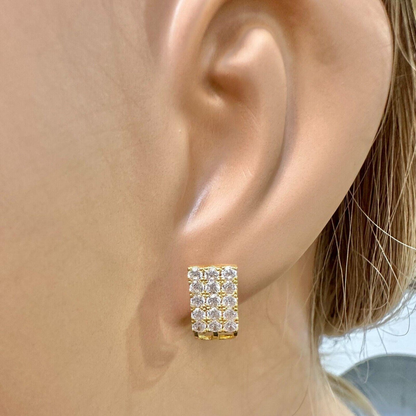 22ct Yellow Gold Cubic Zirconia Three Row Stud Earrings, 2.4gm