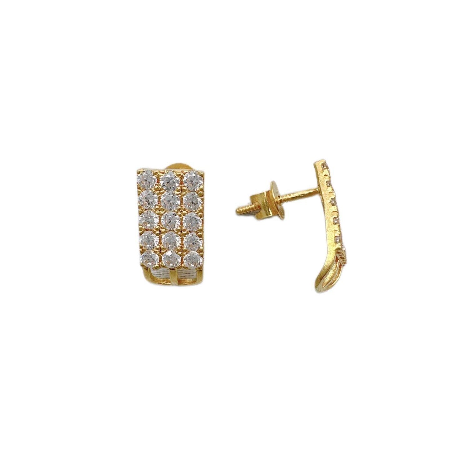 22ct Yellow Gold Cubic Zirconia Three Row Stud Earrings, 2.4gm