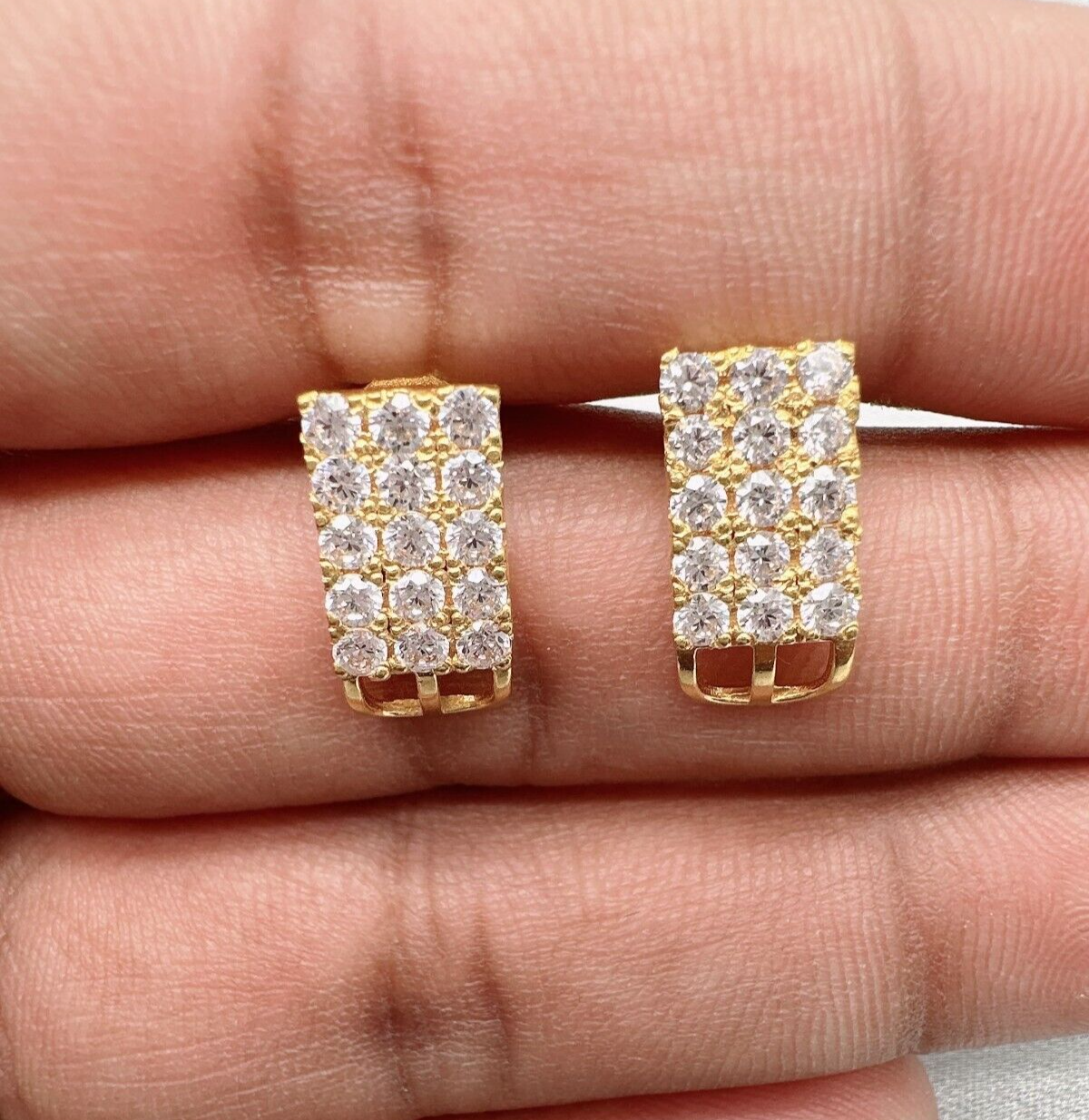 22ct Yellow Gold Cubic Zirconia Three Row Stud Earrings, 2.4gm