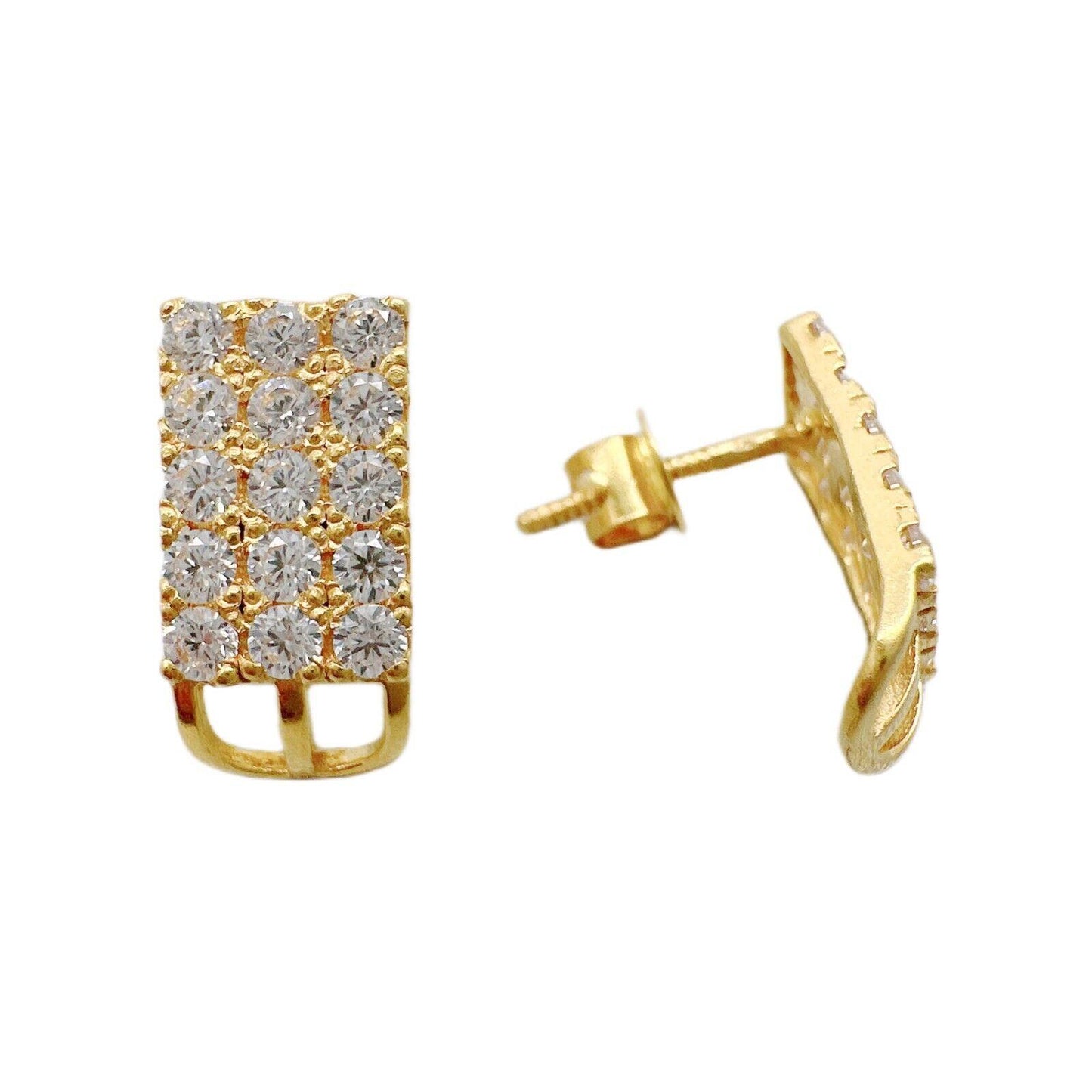 22ct Yellow Gold Cubic Zirconia Three Row Stud Earrings, 2.4gm