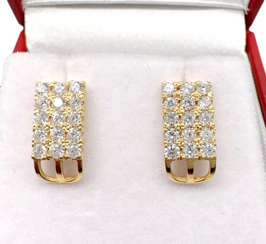 22ct Yellow Gold Cubic Zirconia Three Row Stud Earrings, 2.4gm