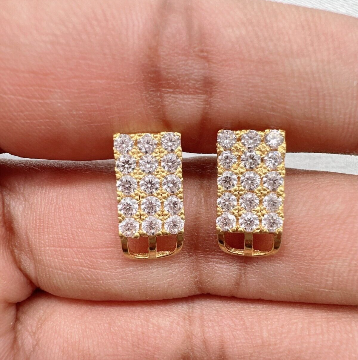 22ct Yellow Gold Cubic Zirconia Three Row Stud Earrings, 2.4gm