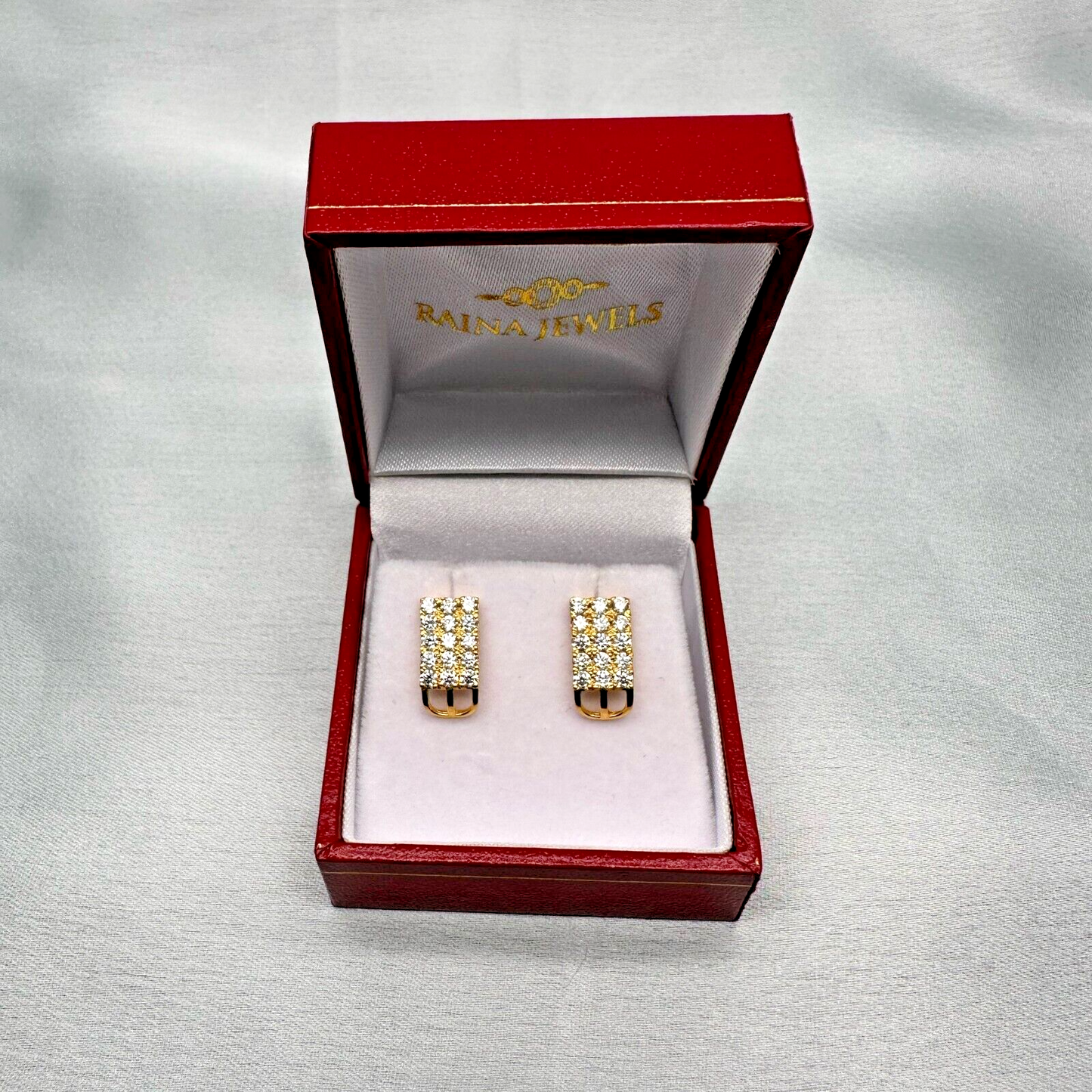 22ct Yellow Gold Cubic Zirconia Three Row Stud Earrings, 2.4gm