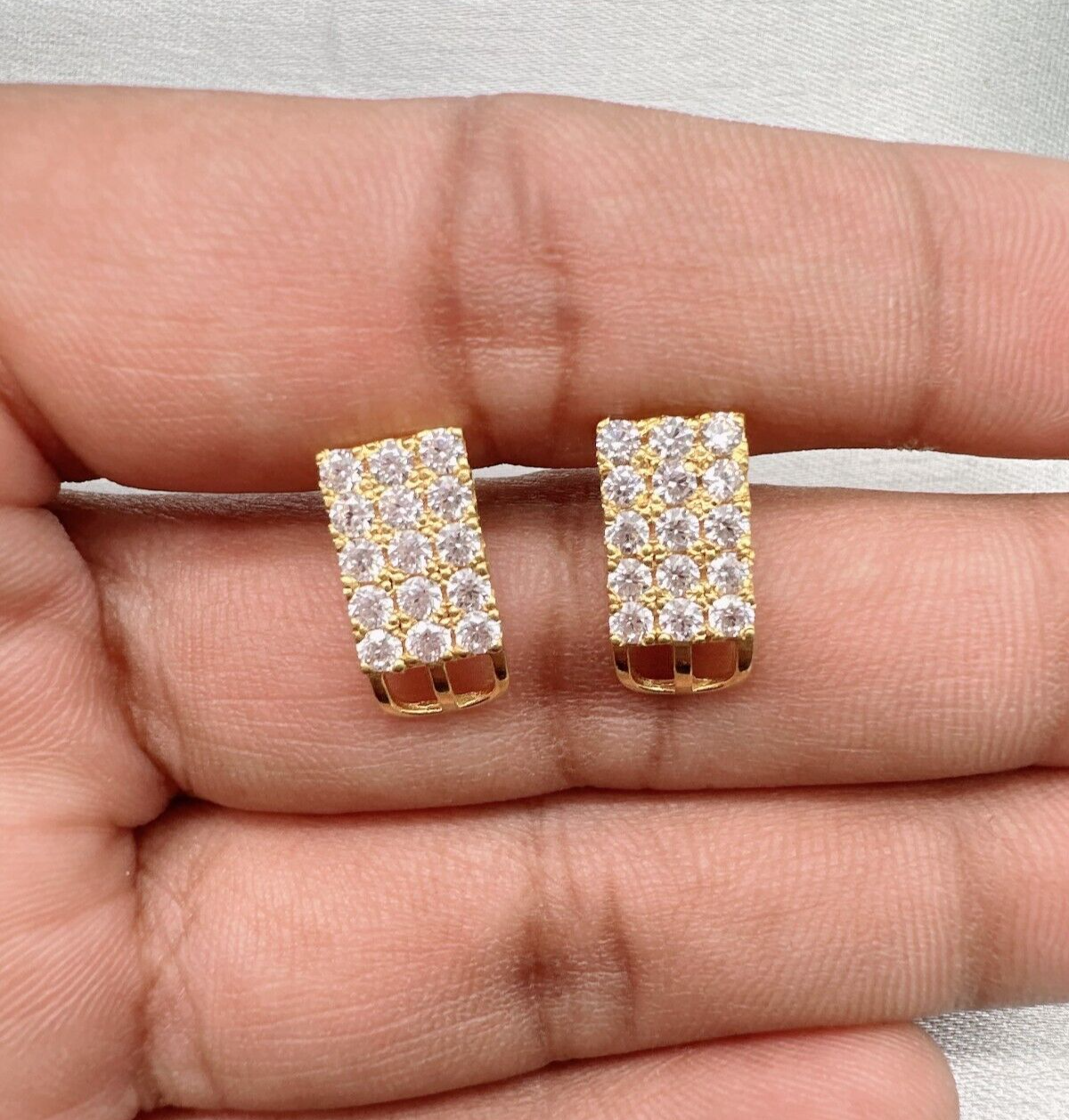 22ct Yellow Gold Cubic Zirconia Three Row Stud Earrings, 2.4gm