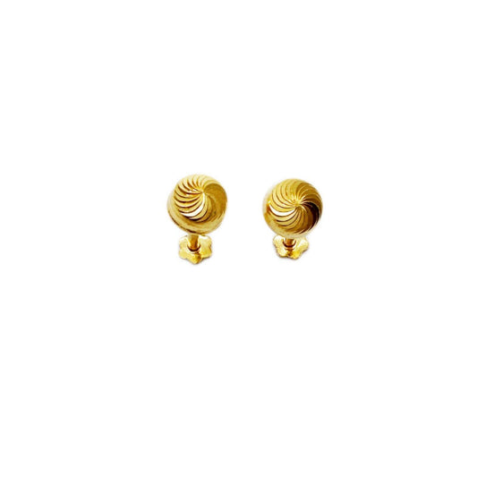 22ct Yellow Gold Diamond Cut Swirl Children Stud Earrings Screw Back, 4.4mm