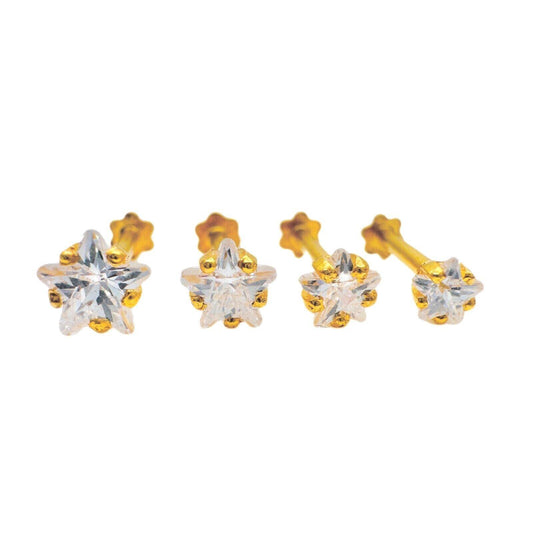 22ct Yellow Gold & Cubic Zirconia Nose Studs/Nose Pin Screw Back (3MM-4.5MM)