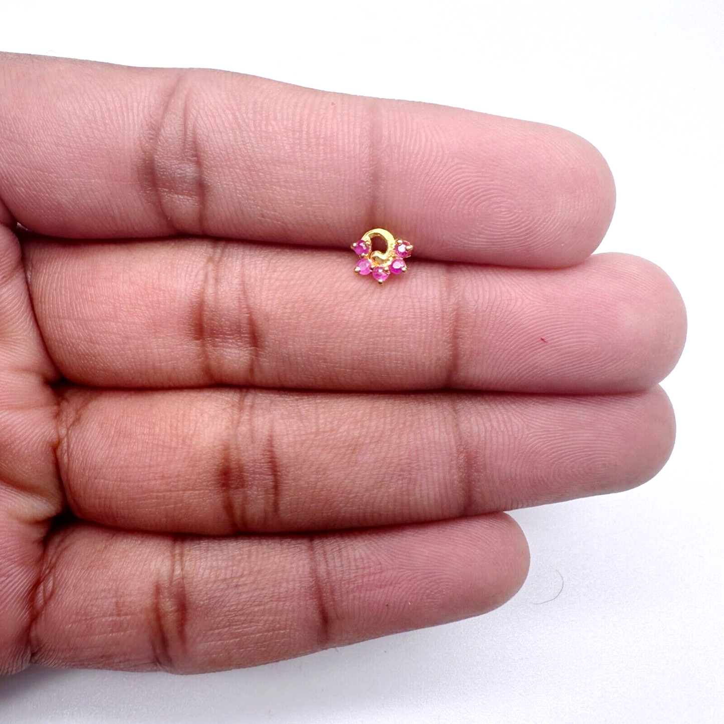 22ct Yellow Gold Natural 5 Stone Ruby Nose Stud/Nose Pin/Nose Piercings