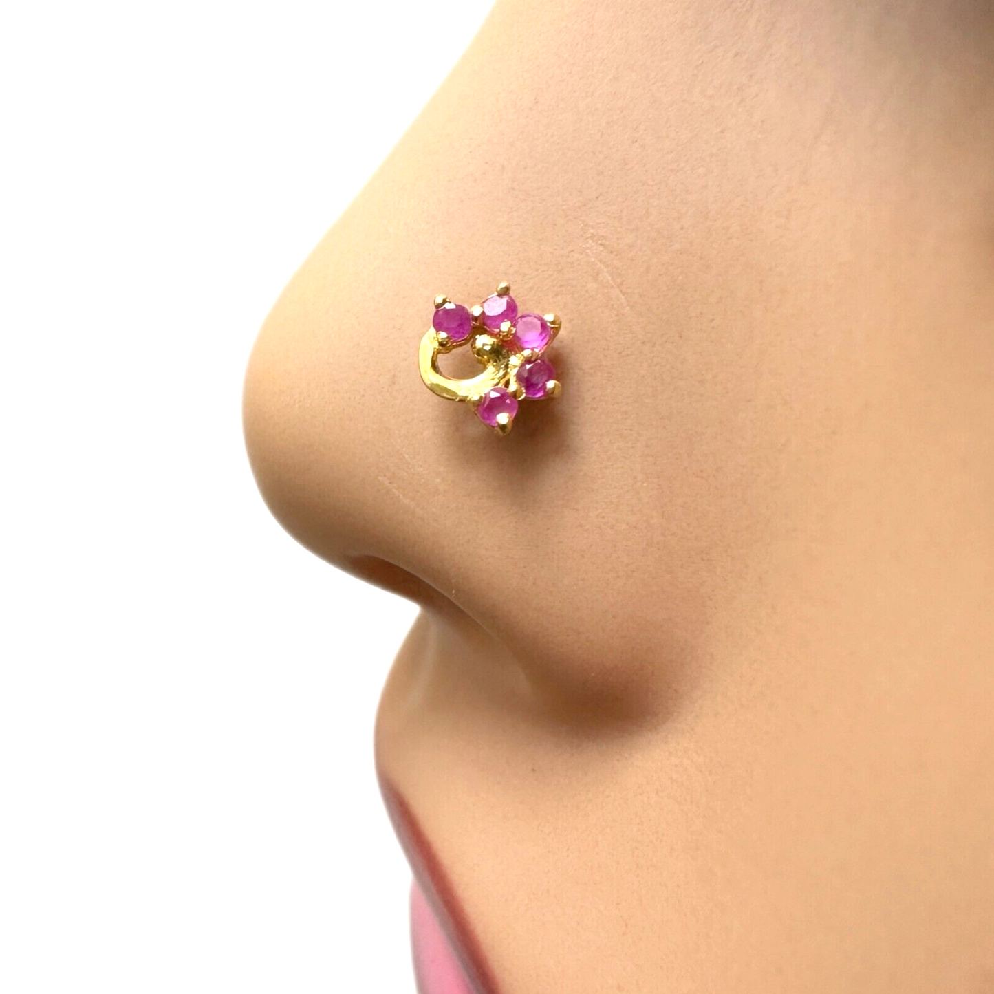 22ct Yellow Gold Natural 5 Stone Ruby Nose Stud/Nose Pin/Nose Piercings