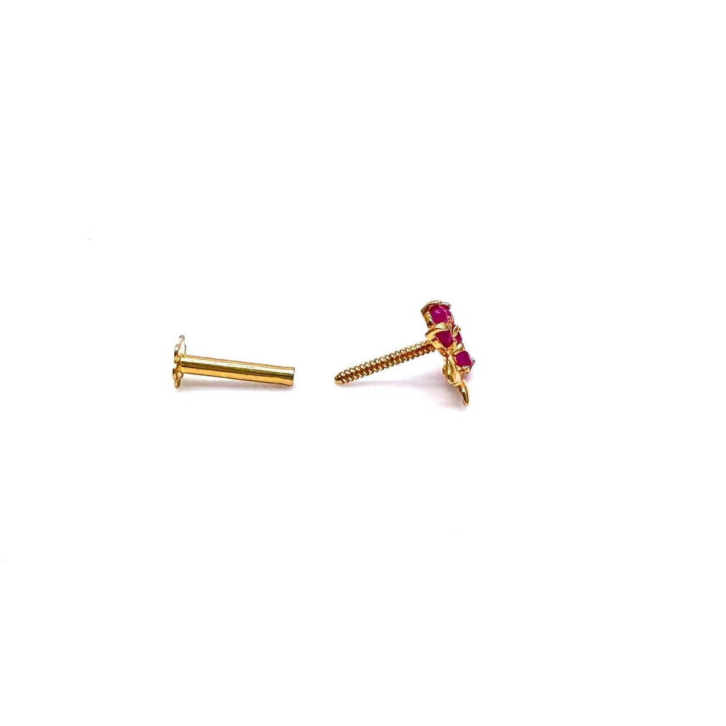 22ct Yellow Gold Natural Ruby Nose Stud/Nose Pin/Nose Piercings