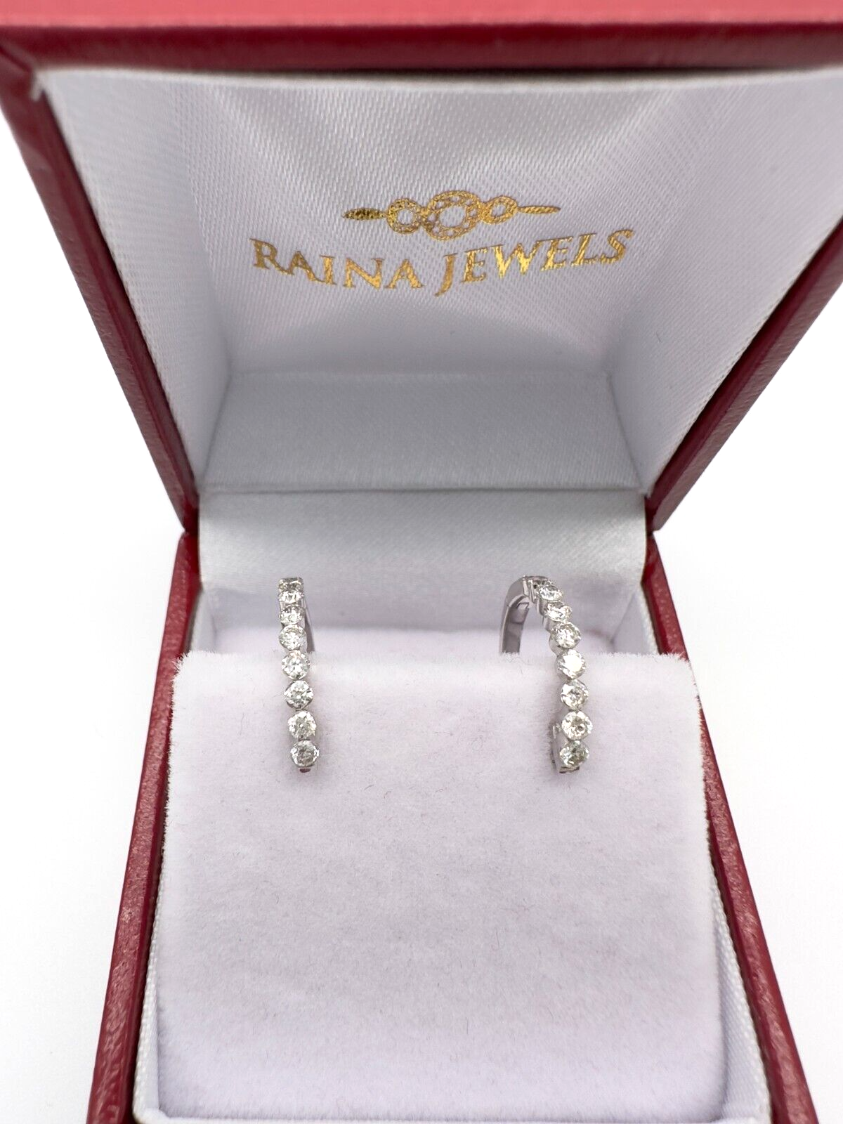 9ct White Gold Diamond Pair of Hoop Earrings 0.51ct 0.5mm wide