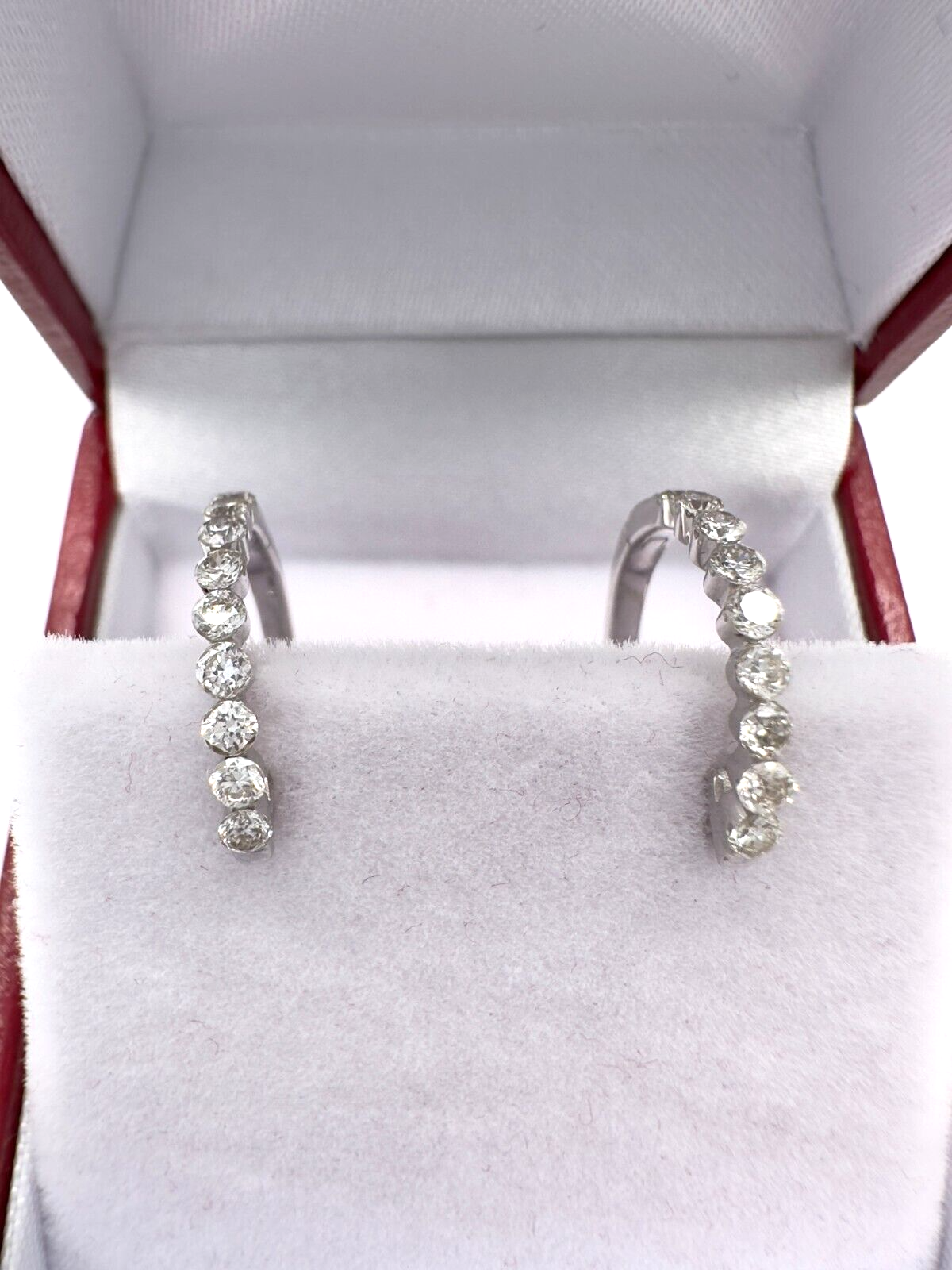 9ct White Gold Diamond Pair of Hoop Earrings 0.51ct 0.5mm wide