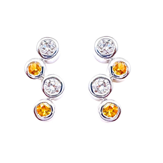 18ct White Gold Natural Diamond & Yellow Sapphire Bubble Drop Earrings, 0.59ct