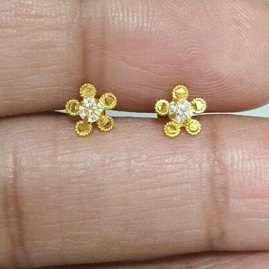 22ct Yellow gold Cubic Zircon Children's Stud earrings claw set Child Friendly