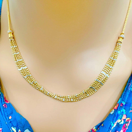 22ct Yellow Gold Two Tone Multi Strand Twisted Chain Necklace, 11.9gm